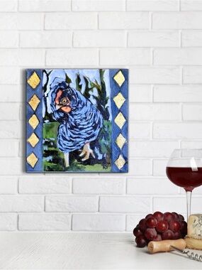 Modern Chicken acrylic Painting, 10x10” original Art, Gold Leaf Decor